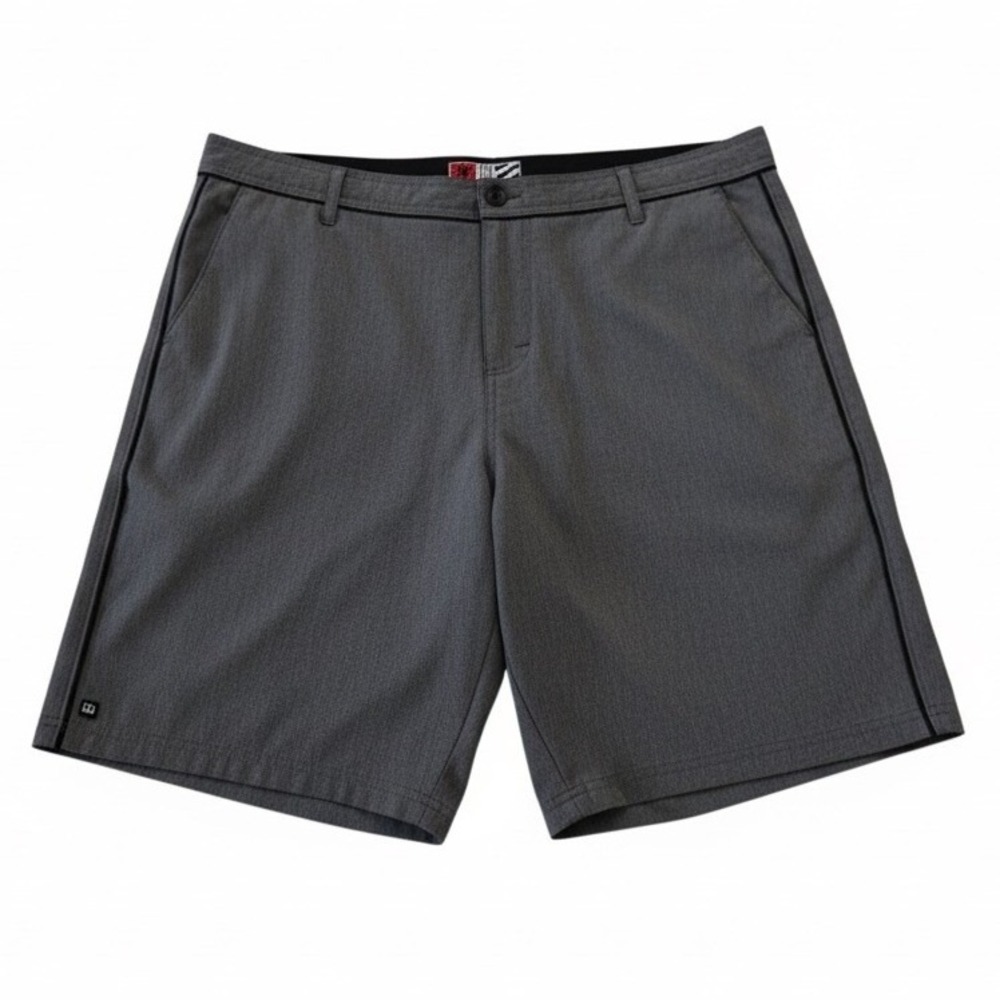 Micros Mens Grey Heathered Board Shorts Swim Trunks Size 36 Flat‎ Front Piping